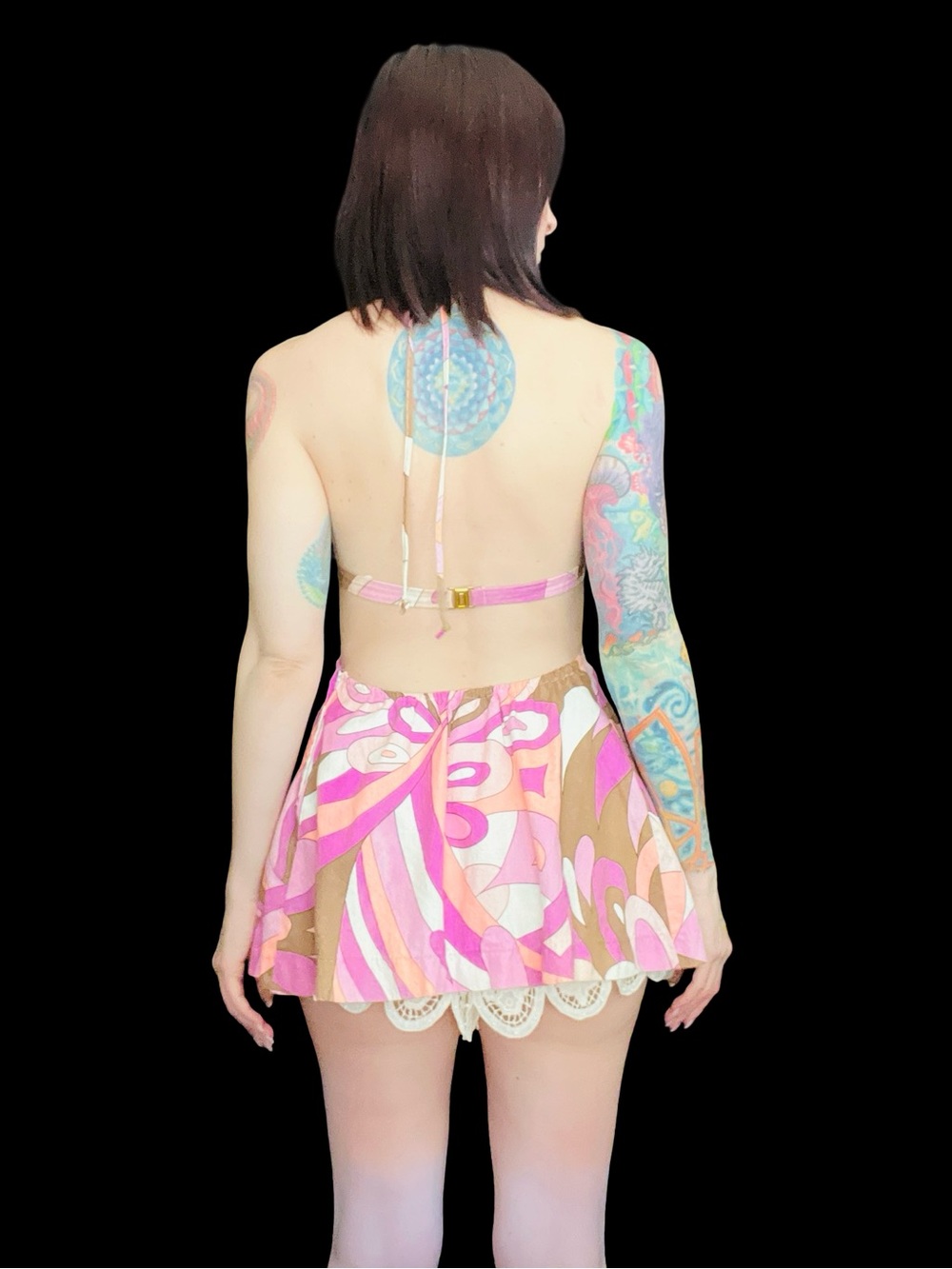 Vintage 1960's Psychedelic Cotton Candy Geometric Cut Out Mini Dress - Picture 7 of 7